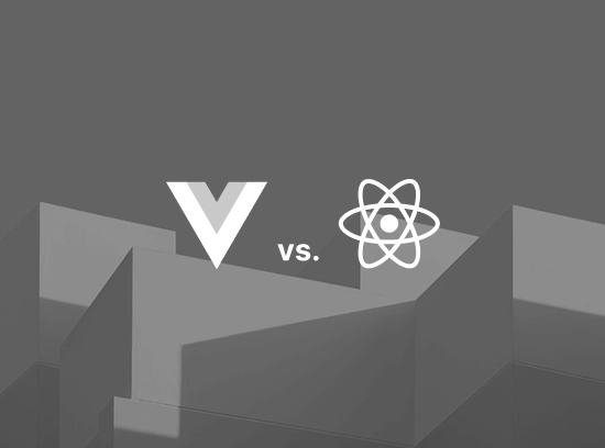 Vue and React logos compared for modern web development architecture